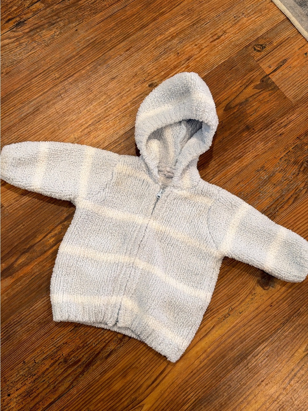 Angel Dear Hooded Sherpa Zip-Up Sweatshirt in Light Gray and White